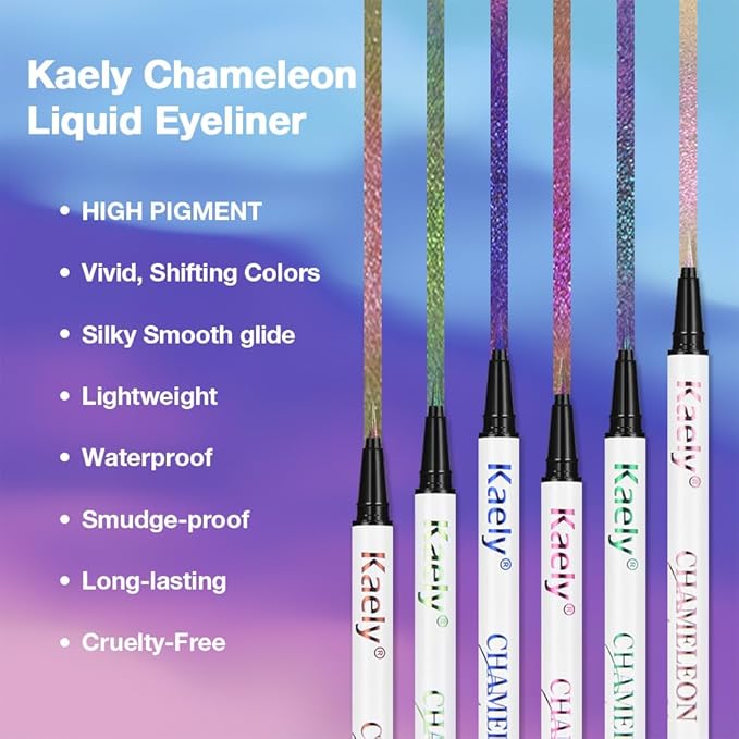 Kaely Chameleon Liquid Eyeliner, Glitter Metallic Chrome Eyeliner Liquid, Multichrome Eye Liner Waterproof Smudge Proof, High-Pigmented Makeup Looks, Quick-Drying, Cruelty-free, 03 Blue