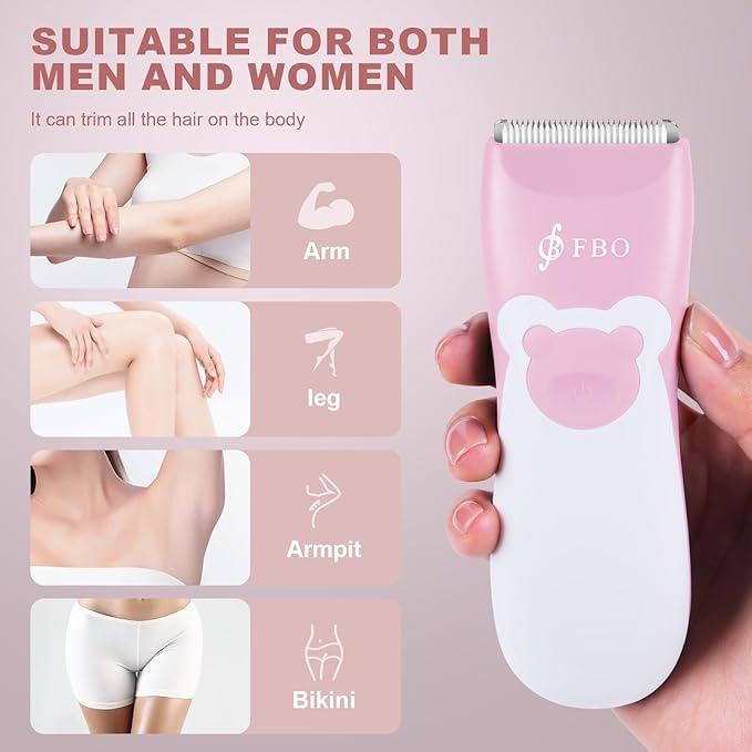 FBO Women's Electric Shaver - IPX7 Waterproof Painless Trimmer - Easy to Clean, Ceramic Blade, Bikini Body Hair Trimmer, Armpit, Leg, arm and Body, Portable Fast Charging Wireless