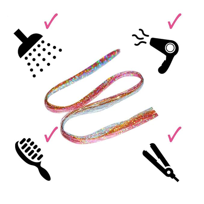 47" Holographic Hair Tinsel Kit Shining Pink Professional Sparkle Heat-Resistant Silk Extensions, Easy to Apply, Hair Accessories for Girls, Party Hair, Gifts for Girls (1000 Strands, Shining Pink)