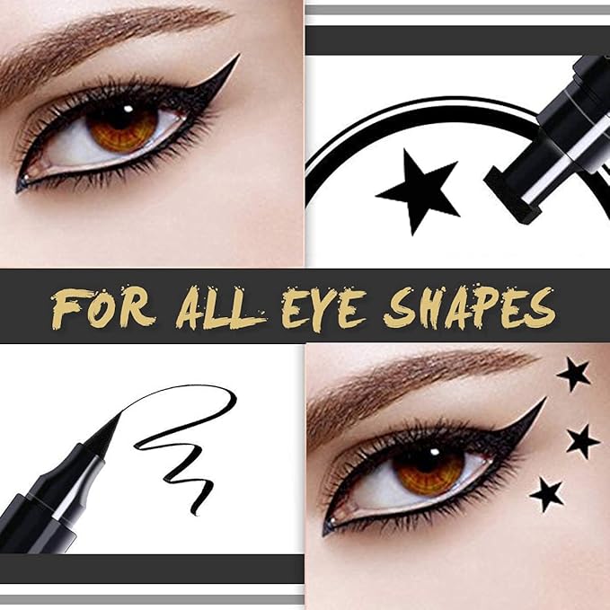 BINGBRUSH Double-sided Liquid Stamp Eyeliner Pen, Face Stamps Makeup Extremely Black Waterproof Slim Gel Felt Tip High Black Pigment Liquid Eyeliner & Seal (black)