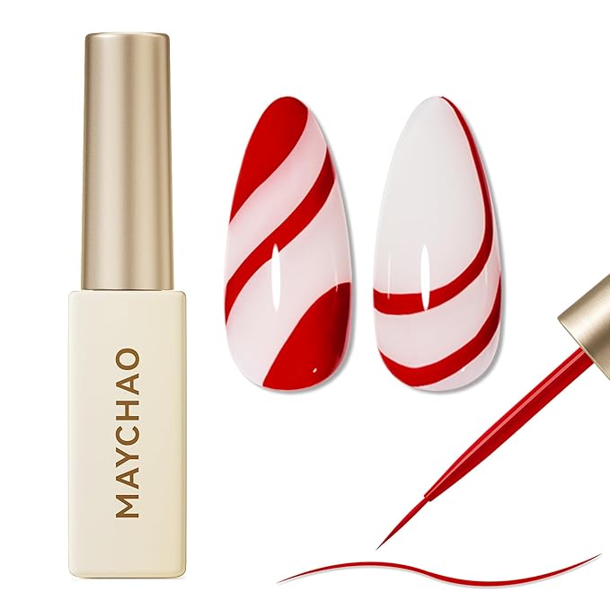 MAYCHAO Red Swirl Gel Liner Nail Art Polish, 8ml Classic Blood Red Gel Color Built-in Thin Brush, UV Light Cure for French Nail Tips DIY Manicure at Home Salon