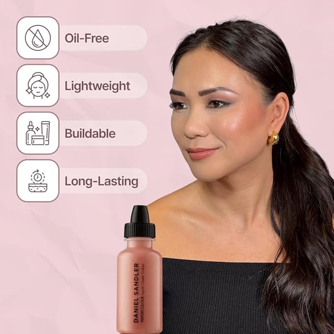 Daniel Sandler WATERCOLOUR LIQUID ILLUMINATOR 'ROSE GLOW' 15ml – Liquid Shimmer Makeup, Highlighter – Oil-Free, Lightweight, Buildable & Long-Lasting for Cheeks, Lips