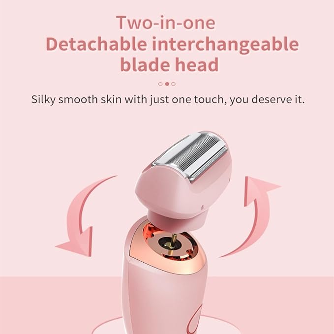2 in 1 Electric Razors for Women, Electric Shaver for Women Bikini Trimmer, Portable Electric Razors Wet & Dry Use, Removable Head, Multifunctional Full-Body Shaving (Pink)