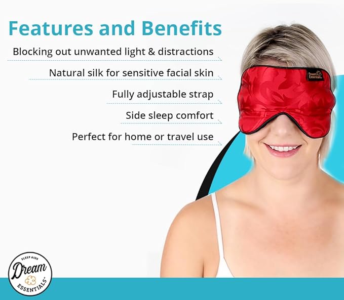 Dream Essentials Ultra Silk 360 Sleep Mask, Mulberry Silk Blindfold Eye Mask with 2 Fully Adjustable Straps, Thin Profile Night Mask Great for Side, Stomach, or Back Sleepers - Black