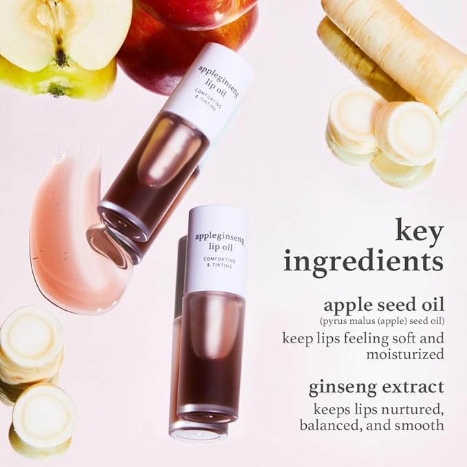 NOONI Korean Hydrating Lip Oil - Appleginseng | Lip Stain, Gift, Long-Lasting, Moisturizing, Plumping, Revitalizing for Dry Lips, Waterproof, No Peel Off, Korean Lip Tint 0.12 Fl Oz