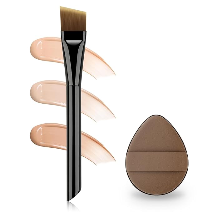 ACCOF Ultra Thin Flat Foundation Brush for Liquid Makeup,Liquid Foundation Brush 0.1mm Peak, Flat Makup Brush with Power Puff for Liquild and Cream