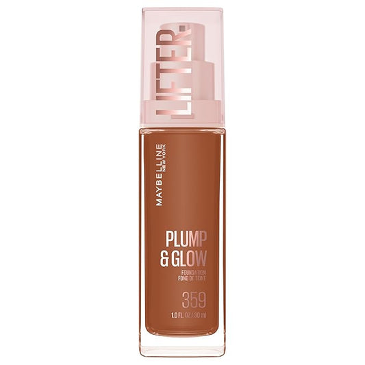 Maybelline Lifter Plump & Glow Foundation, Liquid Foundation with 2% Niacinamide + Hyaluronic Acid, Plumping and Brightening Face Makeup, 359, 1 Count