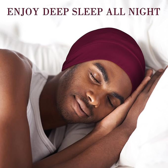 Fittia Satin Hair Bonnet for Sleeping, Silky No Frizzy for Curls Care, Adjustable Strap for Non-Slip, Dreadlocks Cap for Women&Men Claret