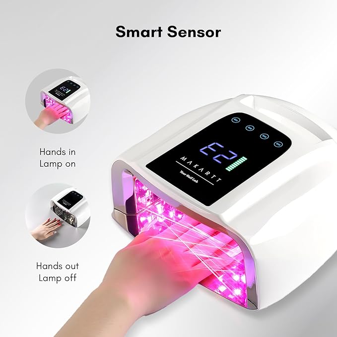Makartt UV LED Nail Lamp – Fast Curing UV Light with Handle Nail Dryer with 42 Beads 4 Timers Cordless Rechargeable Design LCD Touchscreen & Smart Sensor(White)