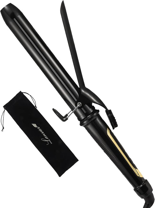 LANVIER 1.25 Inch Curling Iron, Extra Long Barrel 1 1/4 Inch Curling Iron for Long Hair up to 450F, Worldwide Dual Voltage Hair Curler for Traveling, Hair Waving Style Tool Black