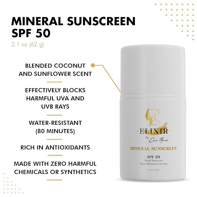 Elixir by Cocó March Mineral Sunscreen SPF 50 for Face & Body, Broad Spectrum Sun Protection, Water Resistant 80 Min, Hydrating Facial & Body Sunscreen for Adults & Kids, 2.1 oz (59 g)