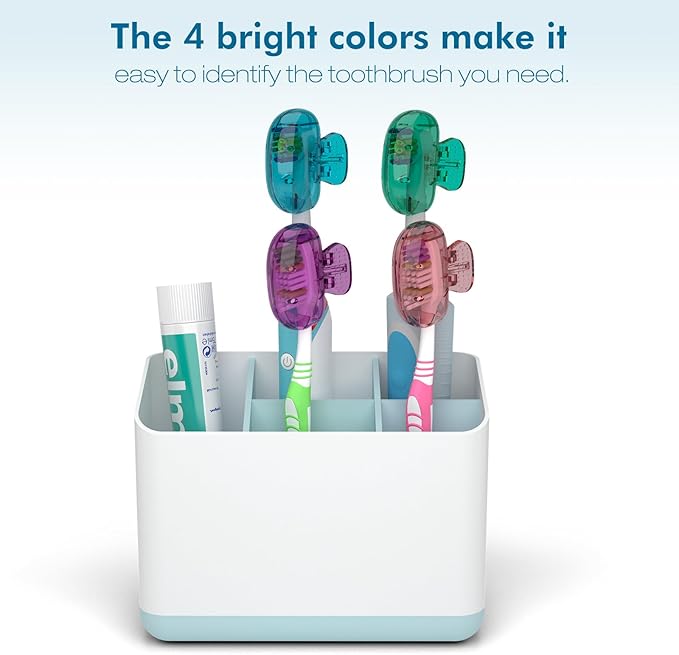 Nincha 4-Pack Multicolor Toothbrush Head Covers - Universal Clip-On Protector for Manual & Electric Brushes - Travel-Friendly Hygienic Dust Guard - Suitable for Kids & Adults (Blue, Green,Purple,Pink)