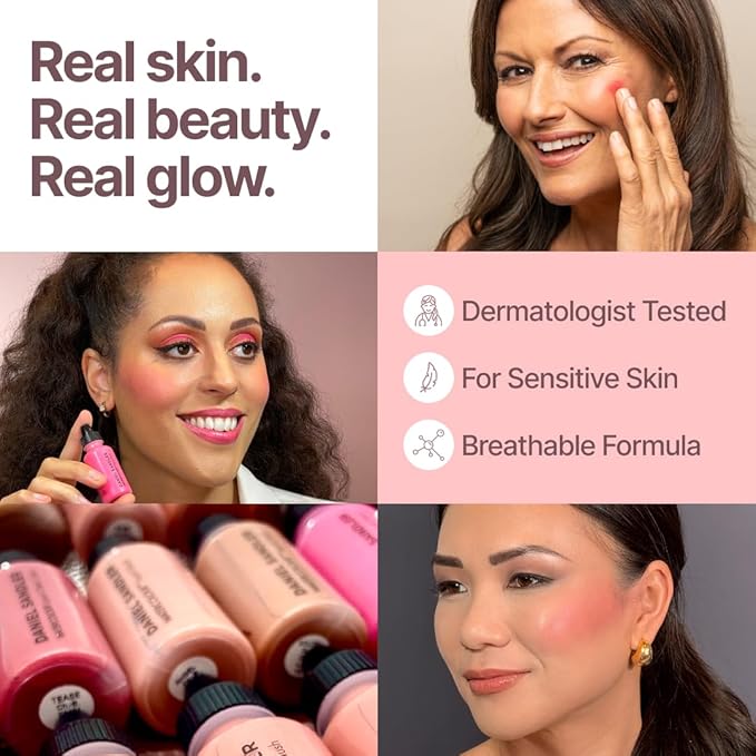 Daniel Sandler WATERCOLOUR LIQUID ILLUMINATOR - 'TEASE' 15ml – Shimmer Liquid Blush for Cheeks Make up, Highlighter – Oil-Free, Lightweight, Buildable & Long-Lasting for Cheeks & Lips