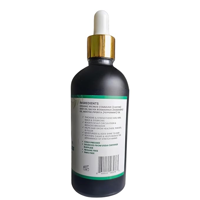 Seddy Organic Castor Oil with Rosemary & Peppermint Hair Growth Oil, Eyelashes, Eyebrows, Skin, & Nails | Hair and Scalp Treatment Oil - 3.4 Fl. Oz