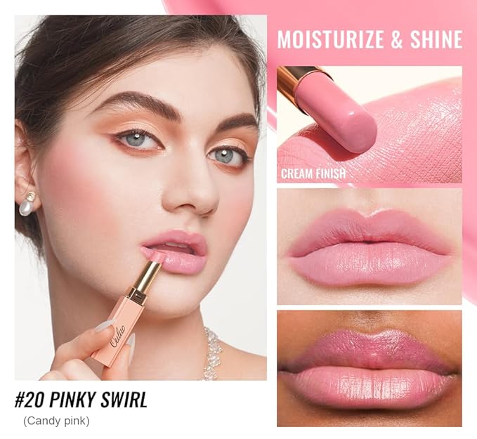 Oulac Glossy Pink Lipstick Set, Moisturizing Lip Stick Glossy Solid Shine Lip Gloss, Sheer Shine Juicy Finish, Lightweight and Hydrating Formula for Dry Lip Care, Vegan G20+22+26