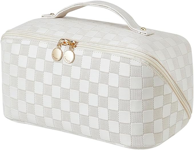 EACHY Travel Makeup Bag,Large Capacity Cosmetic Bags for Women,Waterproof Portable Pouch Open Flat Toiletry Bag Pattern Makeup Bag