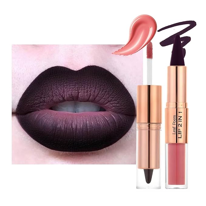 2-in-1 High Pigmented Matte Lip Kit, Black Brown Lip Liner and Liquid Lipstick Set, Lip Kit with Lip Liner and Gloss, lip combo sets for black women, Long Lasting Lipstick Waterproof Lip Makeup #7 | Matte lasting