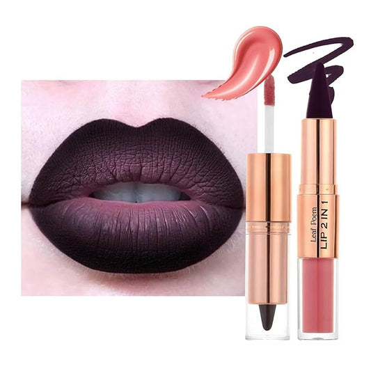 2-in-1 High Pigmented Matte Lip Kit, Black Brown Lip Liner and Liquid Lipstick Set, Lip Kit with Lip Liner and Gloss, lip combo sets for black women, Long Lasting Lipstick Waterproof Lip Makeup #7 | Matte lasting