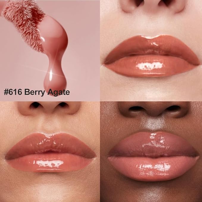 Rosewood Nude Hydrating Lip Gloss Tint – High Shine Moisturizing Lip Glaze with Lightweight Non-Sticky Finish, Long-Lasting Nude Rose Lip Color for Smooth Full Lips, 616#