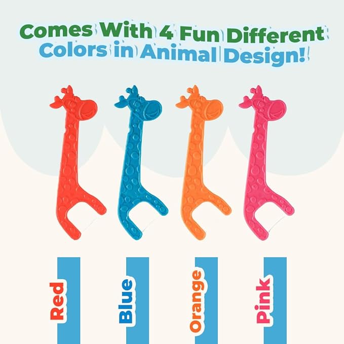 Kids Flossers - Straw Wheat Handle | Dental Floss Picks for Children | Fluoride-Free | Colorful & Fun Animal Floss Sticks (Unflavored, 200 Pack)