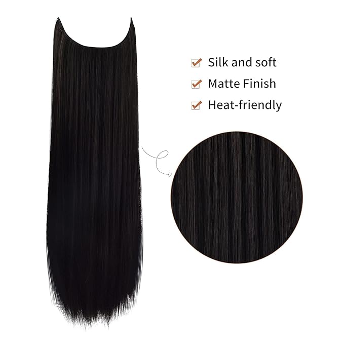 REECHO Invisible Wire Hair Extensions with Transparent Headband Adjustable Size Removable Secure Clips in Straight Secret Hairpiece for Women (20 Inch (Pack of 1), Deep Brown)