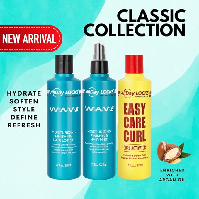 AllDay Locks Classic Wave Hair Mist - Curl Enhancing Spray for Women & Men, Lightweight Product for Enhancing & Finishing, Adds Shine, Moisture, and Bounce - 7.7 oz Bottle