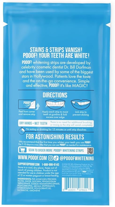 POOOF! by Dr. Bill Dorfman - Dissolving Teeth Whitening Strips, 12% Hydrogen Peroxide for Professional Teeth Whitening, New Improved Formula, Zero Sensitivity Formula, Fresh Mint (10-Day Treatment)