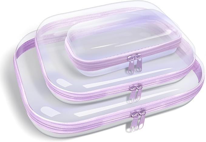 SXS LACONIC Clear Hard Plastic Zipper Case,Transparent Double Zippers Hard Pouch with 3pcs,Portable Travel Organizer Bin for Toy Storage
