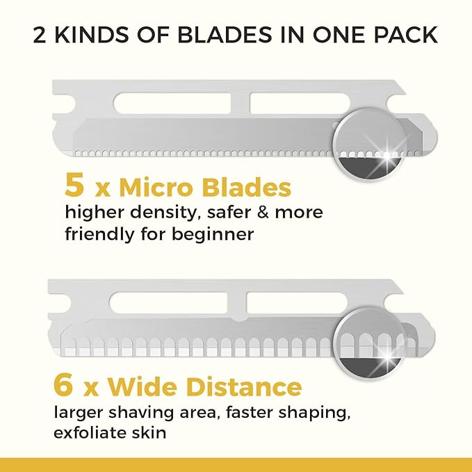 ZOMCHI Dermaplane Razor with 11 Blades for Women & Men, Eyebrow Trimmer with Protective Silicone Cap, Face Razor for Hair Removal - Matte Gold