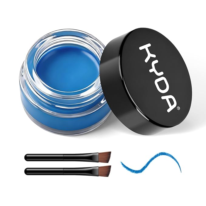 KYDA Blue Gel Eyeliner, Lasting Waterproof Cream Eyeliner, High Pigmented Smudge-proof Formula Brow& Liner Makeup, Waterline Matte Eye Liner with Brush, Natural Brow Pomade Set