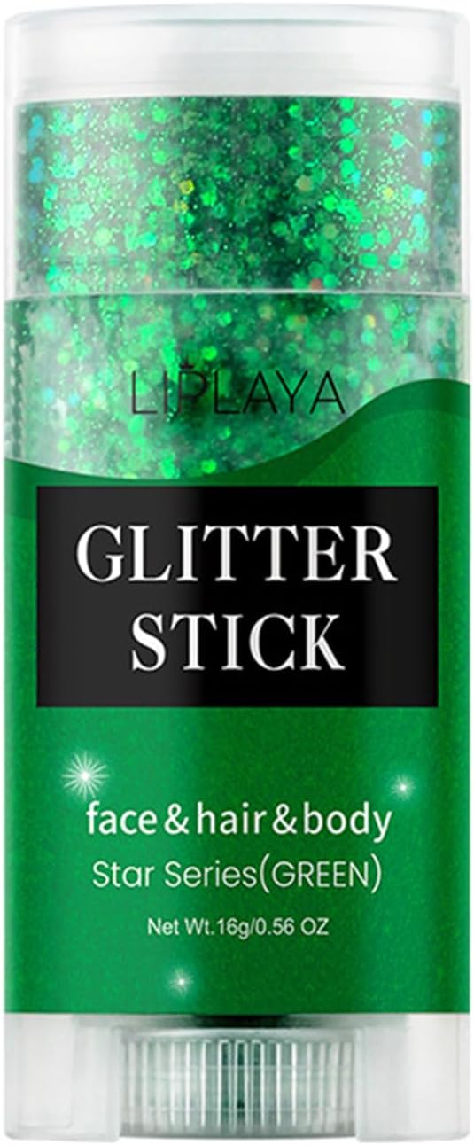 Face and Body Glitter Stick,Holographic Sparkling Neon Outfit Singer Concert Music Rave Festival Party St Patricks Day Accessories Glitter Gel. (Green)