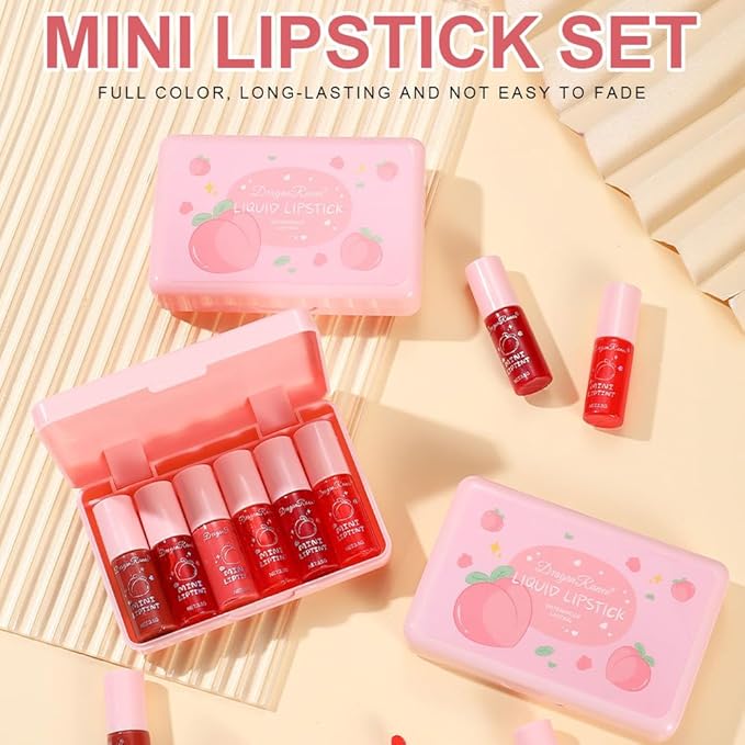 6Colors Peach Lip Tint Stain Set,Water Lip Tint Gloss
