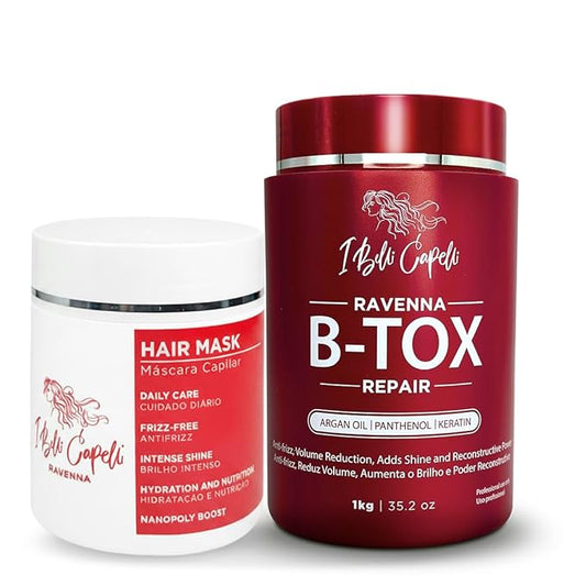I Belli Capelli Ravenna Hair Straightening Kit – Repair Hair B-tox & Aloe Vera Mask – Intense Hydration & Shine – Formaldehyde-Free B-otox Hair Treament For All Hair Types (2-Pack)