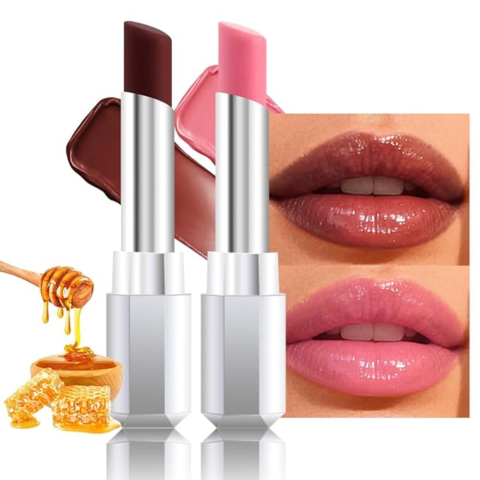 HHLTOH Honey Lipstick Tinted Lip Balm - Shine Moisturizing Lipstick for Women, Natural Nourishing Hydrating Lip Color Gloss Stain for Dry Lips, Tint Sheer Lightweight Makeup, Vegan - 2Pc Black & Pink