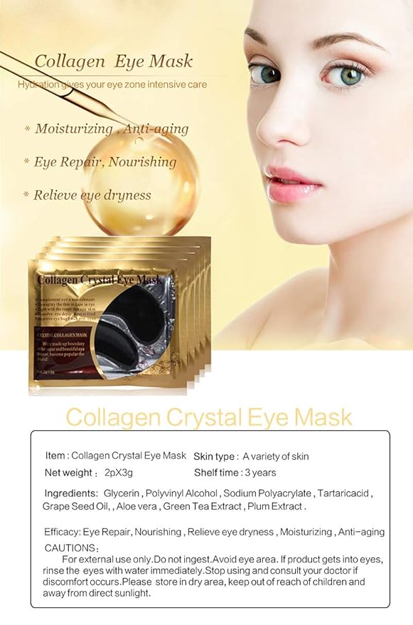 Felico Eye Mask, 30 Pairs Collagen Under Eye Patches, Black Crystal Eye Gel Pads for Reducing Dark Circles, Lighten Wrinkles Anti-Aging Moisturizing, Fine Lines Eye Bags Puffiness Women Men