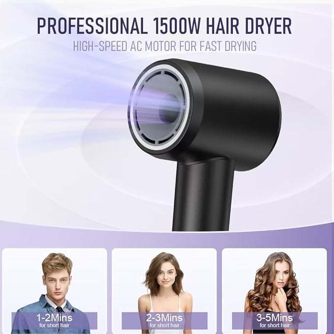 Professional High Speed Ionic Hair Dryer | 130000RPM Blow Dryer for Women | 120M Negative Ions | Low Noise Mini Lightweight Dryer with Magnetic Attachments Fast Drying All Hair Types