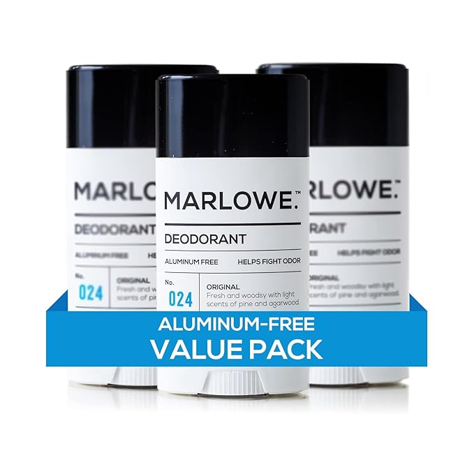 MARLOWE. No. 024 Natural Deodorant for Men 3-Pack | Aluminum Free Stick | Made with Coconut Oil, Shea Butter, Jojoba | Only No-Nonsense Ingredients that Work Best | Sage & Fir Scent