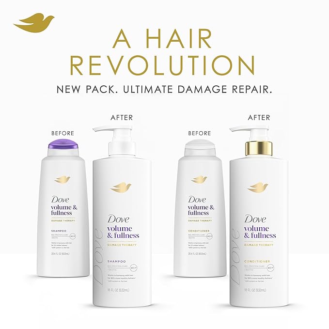 Dove Shampoo and Conditioner Set, Volume & Fullness + Advanced Dry Shampoo – Refresh & Revive Thin, Flat and Dry, Damaged Hair (3 Piece Set)