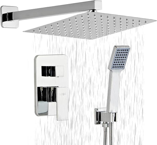 LCEVCGK Shower Head - Shower Faucet Set Square Shower Combo System with 8'' Rainfall Shower Head Wall Mount Handheld Shower, Stainless Steel with Chrome Finish Bath Shower Head,Chrome