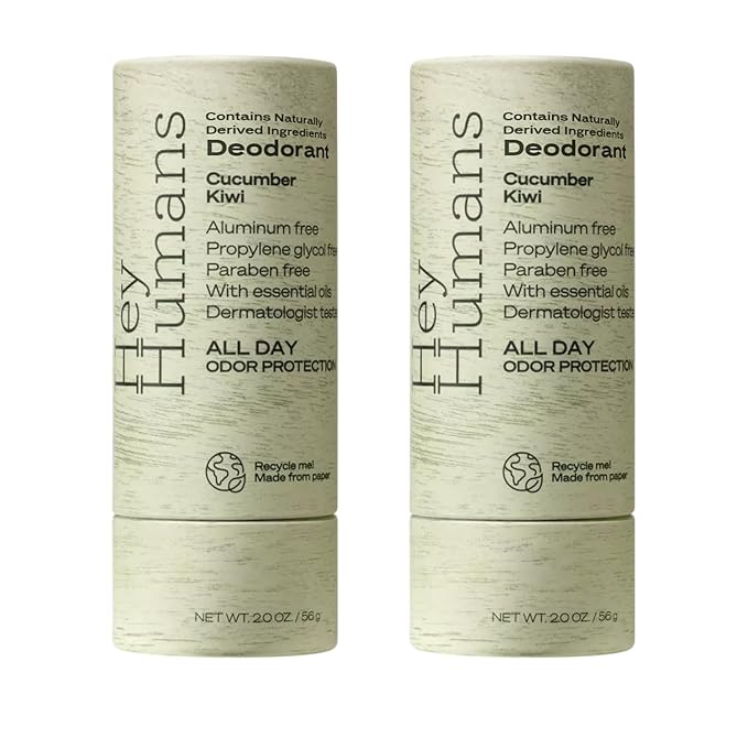 Hey Humans Deodorant, Aluminum Free Deodorant for Women and Men, Contains Naturally Derived Ingredients, All Day Odor Control, Refreshing Essential Oils, Earth Friendly Package, Cucumber Kiwi