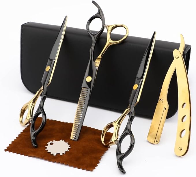 Professional Black Gold Hairdressing Scissors Hair Cutting Sets Salon Multifunctional Straight Shears Teeth Scissors Thinning Shears blending shears Tools for Mother Father's Gift