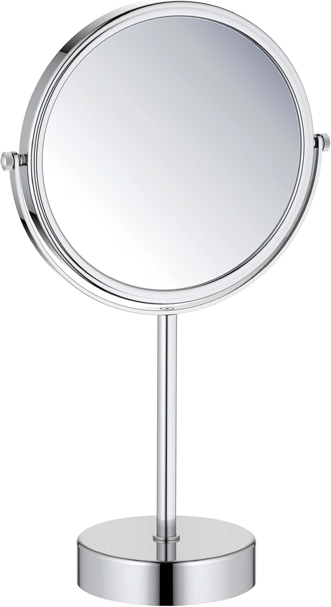 KIBI Free Standing Magnifying Makeup Mirror | Dual-Sided 1X/5X Magnification | 360° Rotating Vanity Mirror for Precise Grooming, Skincare & Beauty (Chrome, KMM103)