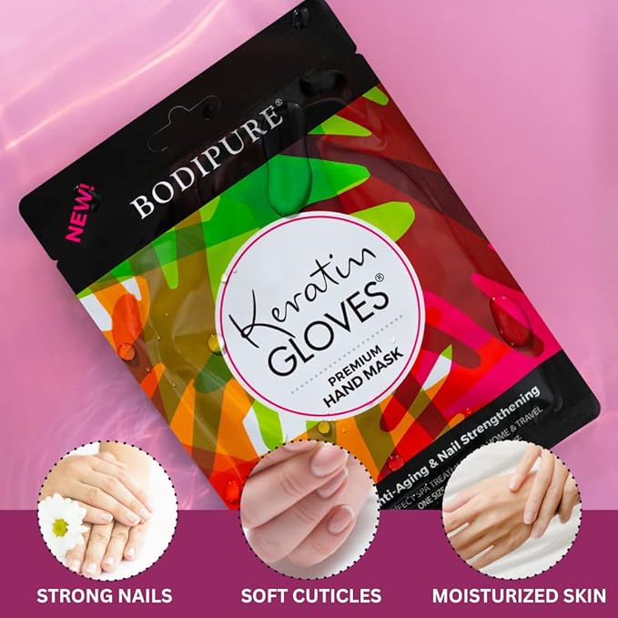 Bodipure Premium Hand Mask Keratin Gloves, Moisturizing Gloves for Dry Hands & Nail-Strengthening & Cuticle Softening, Spa Experience at Home, No Harm Chemical & For All Skin Types 1 Pair