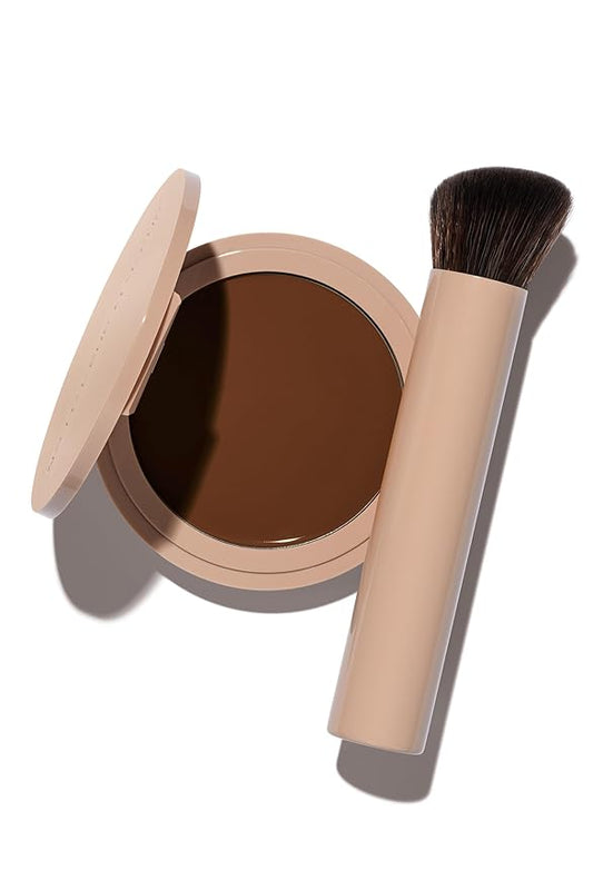 No Makeup Makeup Foundation + Brush Duo, Cream-Balm Formula Conceals, Corrects and Camouflages with Skin-Tone Adaptive Flexshade Technology, Buildable, Long-Lasting, Cruelty-Free, Vegan, Deep