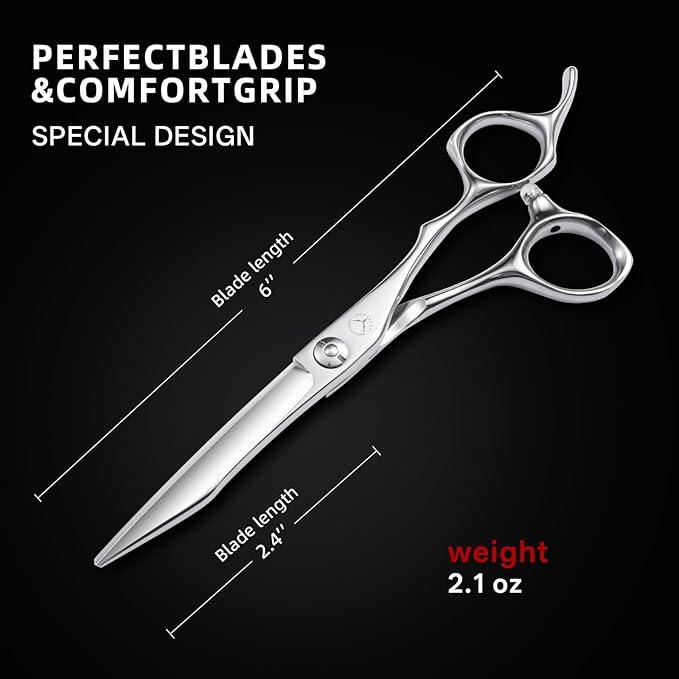 6 Inch Professional Hair Cutting Scissors, VG10 Japanese Steel Barber Shears with Convex Edge, Lightweight Ergonomic Design for Salon, Barber & Home Use