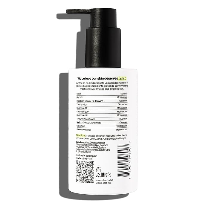 Untoxicated Face Wash - Gentle & Hydrating Face Cleanser for Sensitive Skin - Ceramides, Hyaluronic Acid & Glycerin - No Common Irritants - Non-Foaming - Soap Free - Fragrance Free - 7 Ounce