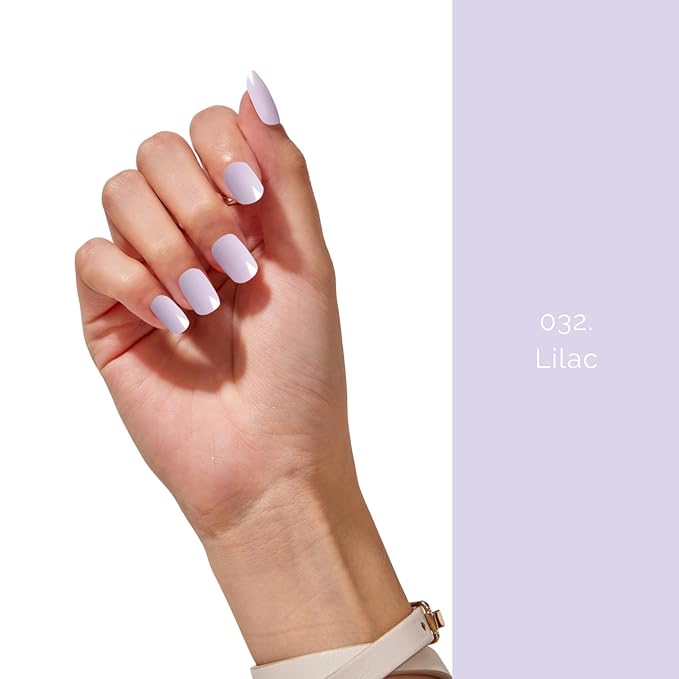Semi Cured Gel Nail Strips - NAILOG 20 Pcs Light Purple Gel Nail Stickers Extra Long Nail Wraps with Glossy Gel Finishing for Spring Summer, Lilac