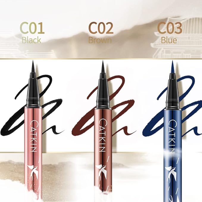 Catkin Liquid Eyeliner Pen Ultra-fine Waterproof Smoothy Stay 24 hrs Long Lasting Quick Drying for Sensitive Eyes Alcohol Free Very Black