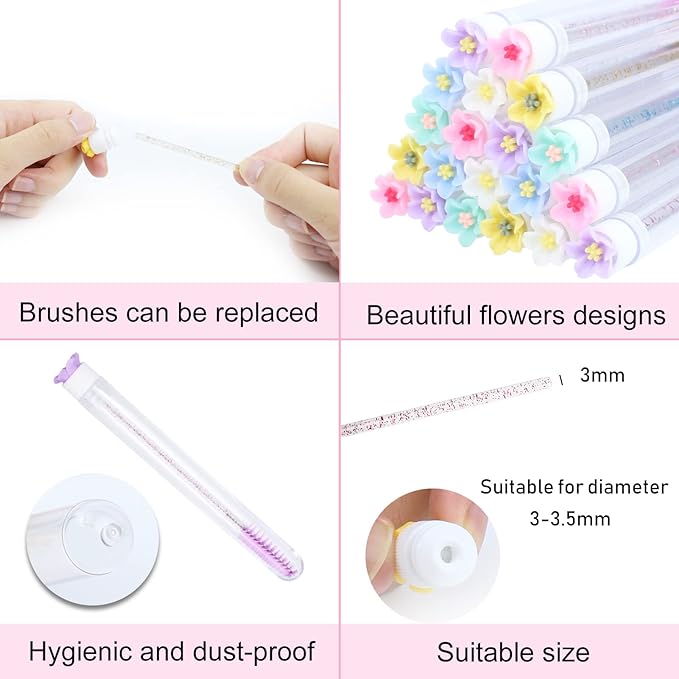 SenRocc 20 Pcs Mascara Wands Tube Set Reusable LashBrush Rose Flower Tube Eyelash Brush Tubes SpooliesLash Extension Brushes Applicators Makeup Tools (5-petal-MIX)