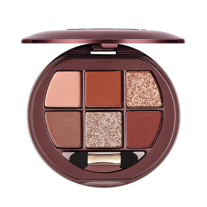 Matte Shimmer Glitter Mini Eyeshadow Palette – 6-Color Warm Caramel Rust Eye Shadow Kit, High Pigment Long-Lasting Waterproof Nude Brown Smokey Eyes Makeup Palette for Daily Wear & Soft Glam Looks